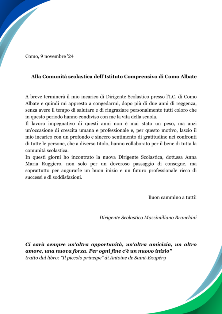 Saluti Del Dirigente Scolastico Massimiliano Branchini Ics Como Albate